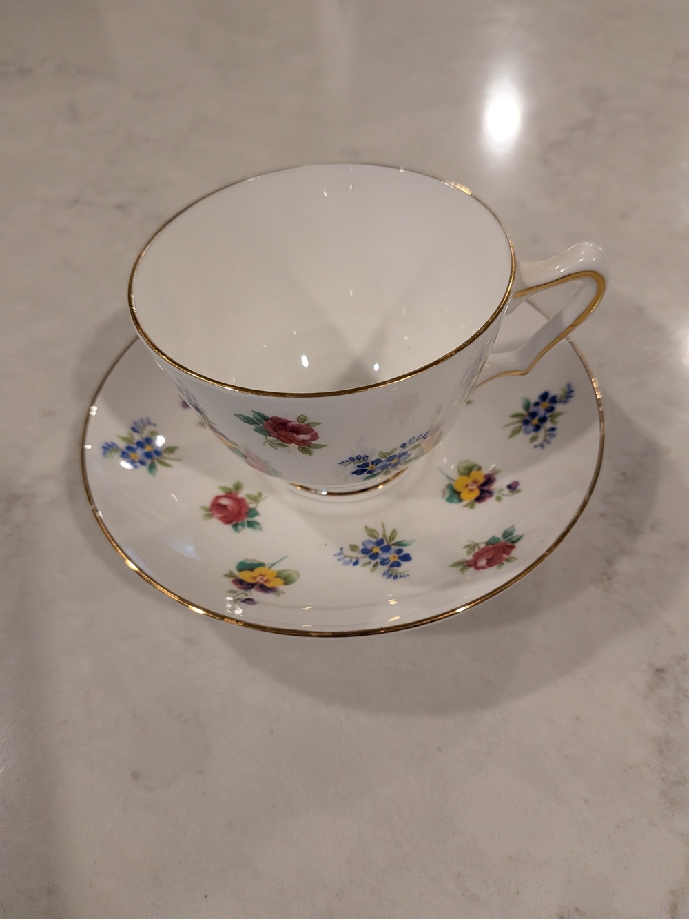 Bone China Crown Stafford Shire White Floral Bone China Teacup and Saucer